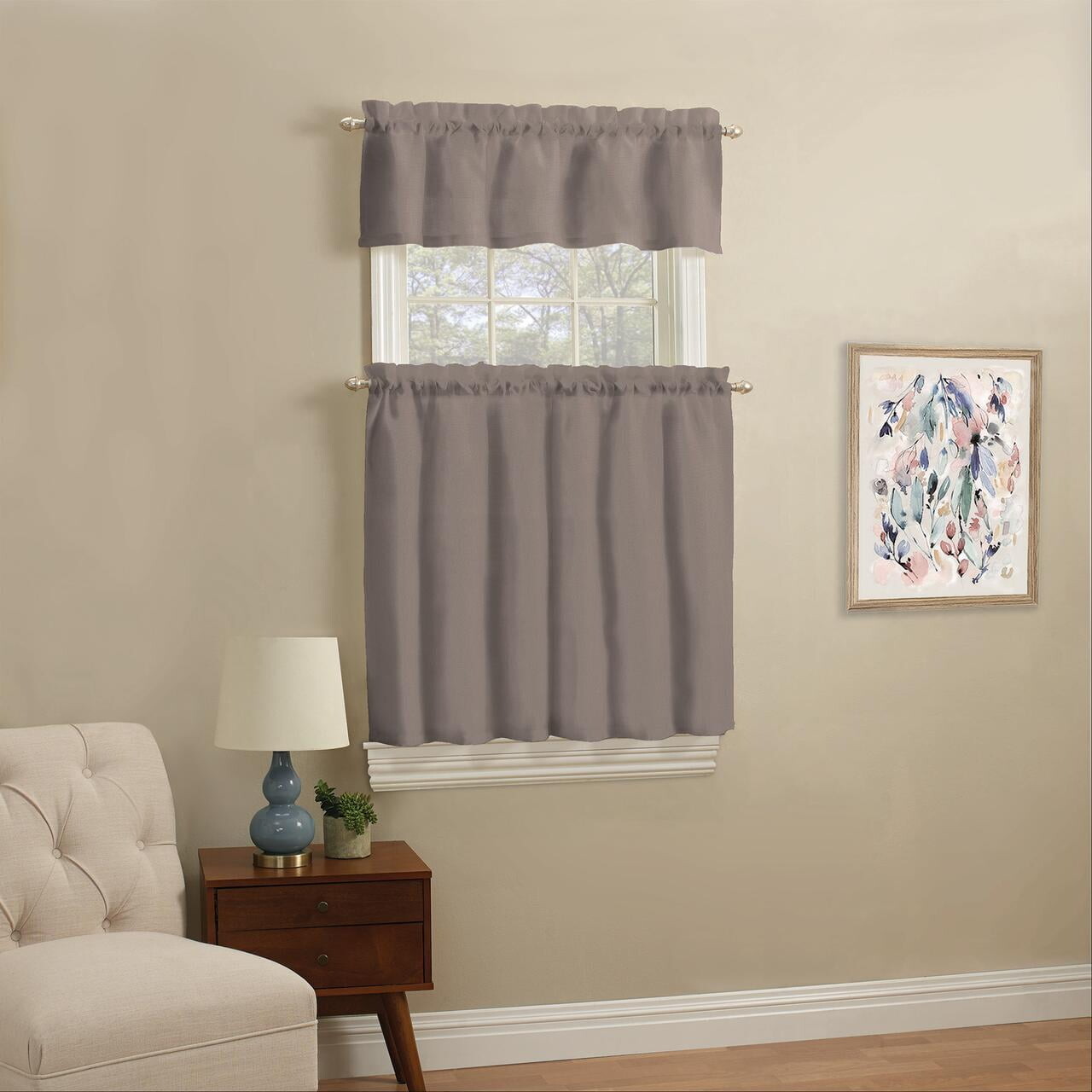 

Набор кухонных штор Mainstays Rod Pocket Tier Valance, темно-серый