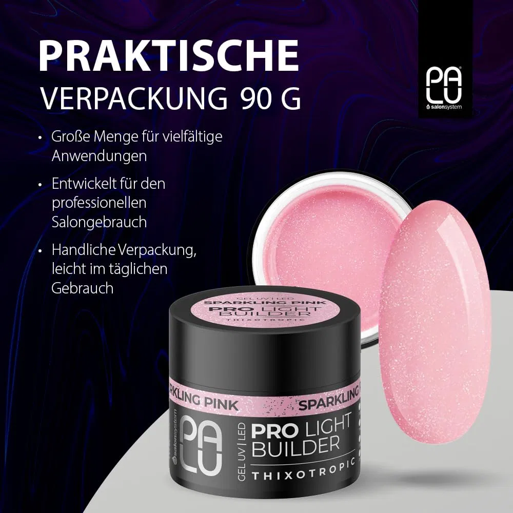 Гель-строитель для ногтей «Pro Light Builder Gel Sparkling Pink» 90 г от Palu Palu Salon System, Sparkling Pink — фото 3