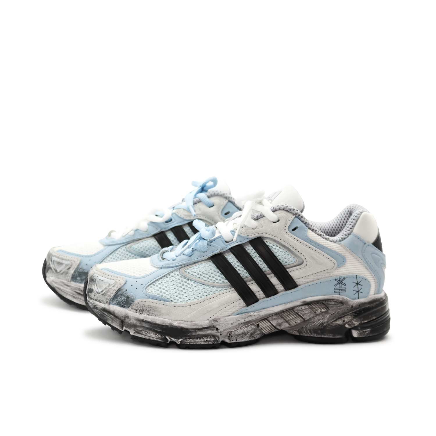 Беговые кроссовки Unisex Low Top черно-бело-серо-голубые Adidas Originals, серо-голубой — фото 3