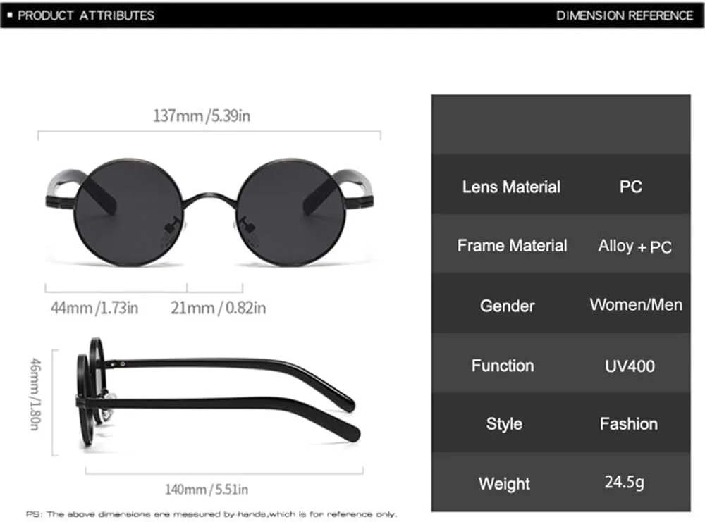 

Солнцезащитные очки UV400 - маленькие круглые металлические панк-очки для женщин и мужчин, для бега и занятий спортом на открытом воздухе UYPTK, Black Grey