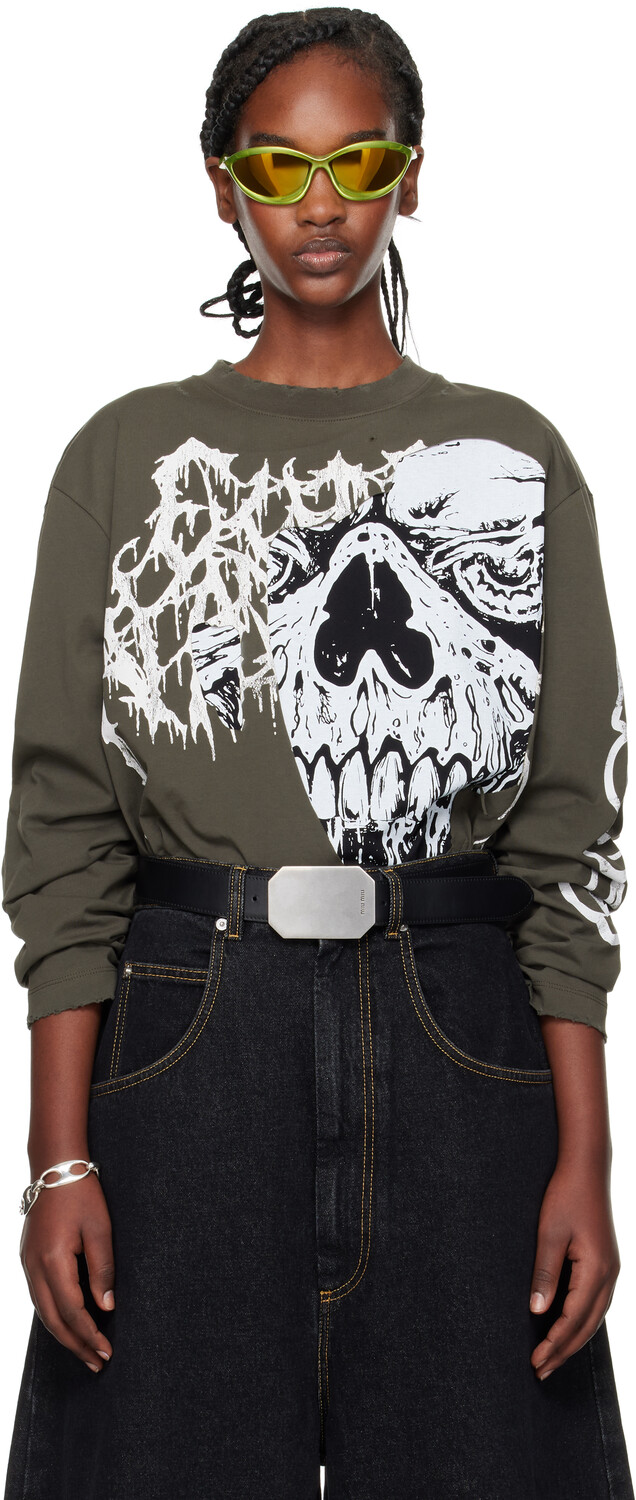 

Серая футболка с длинным рукавом LU'U DAN, Washed black/Torn