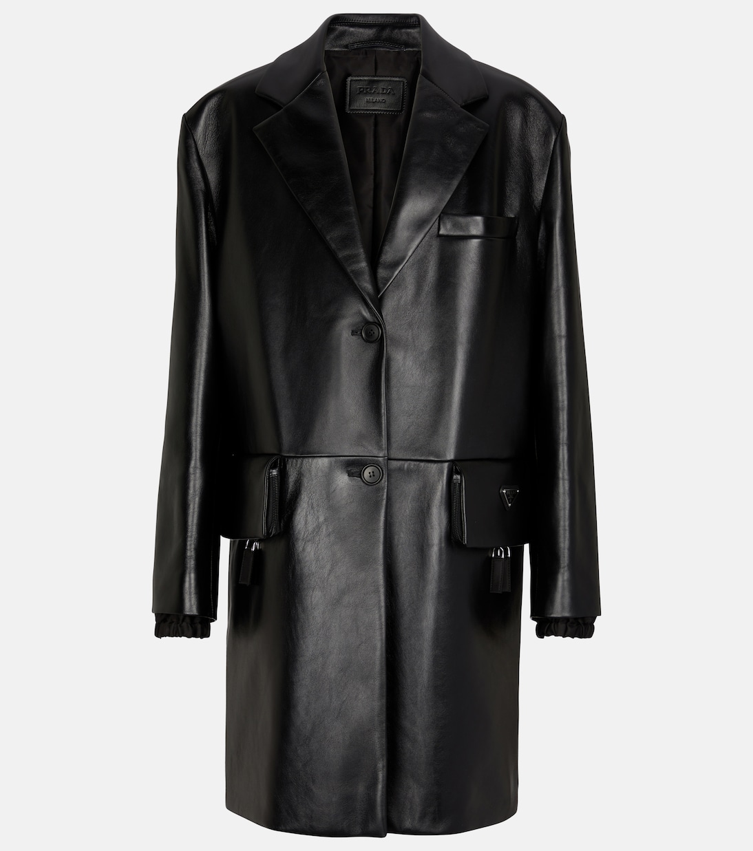 

Однобортное кожаное пальто Prada, Nero