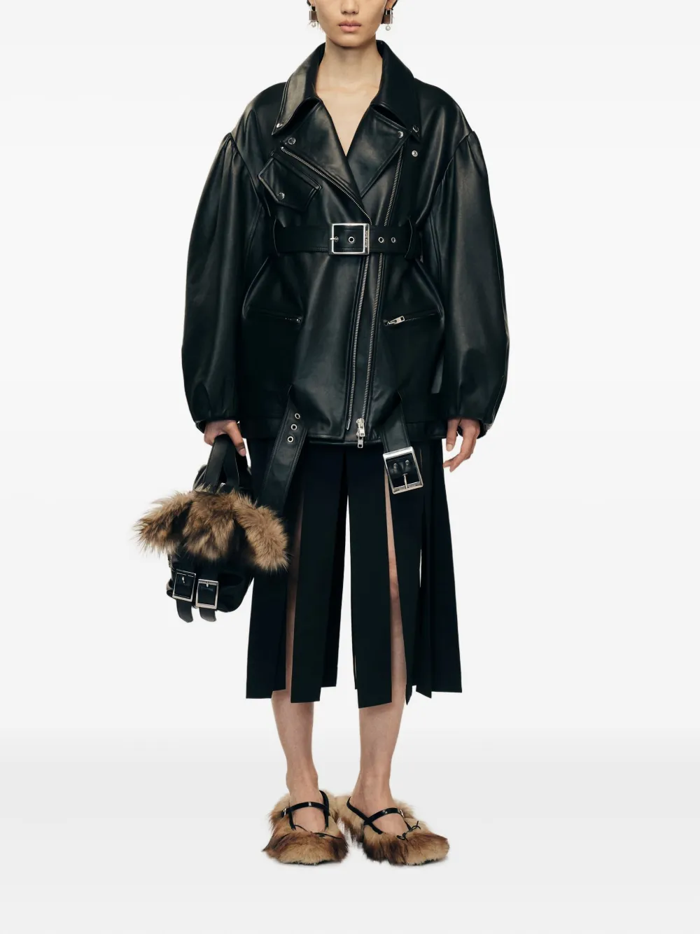 

Кожаная куртка с поясом Simone Rocha, черный