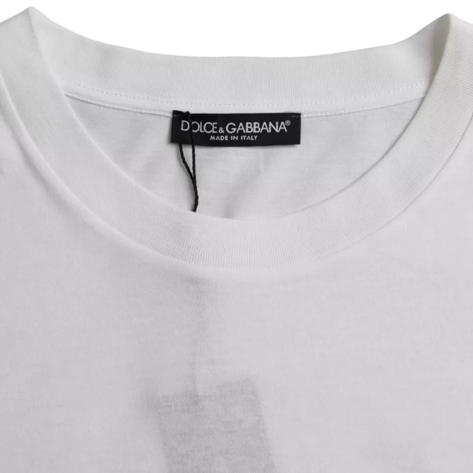 Белая хлопковая футболка с круглым вырезом и коротким рукавом Dolce & Gabbana — фото 3