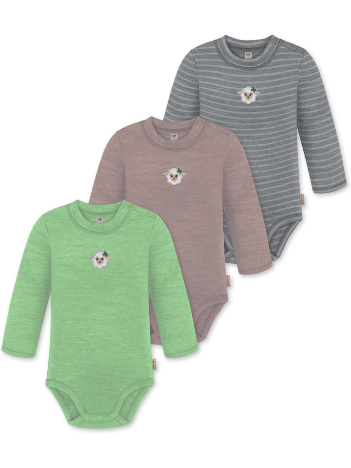 

Normani Outdoor Sports Набор из 3 детских боди с длинными рукавами из мериносовой шерсти "Туай" серого, розового и зеленого цвета