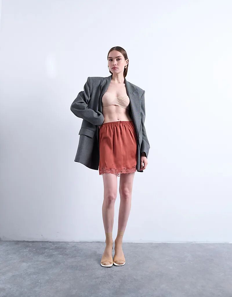 

Мини-юбка из атласного кружева Topshop цвета чатни