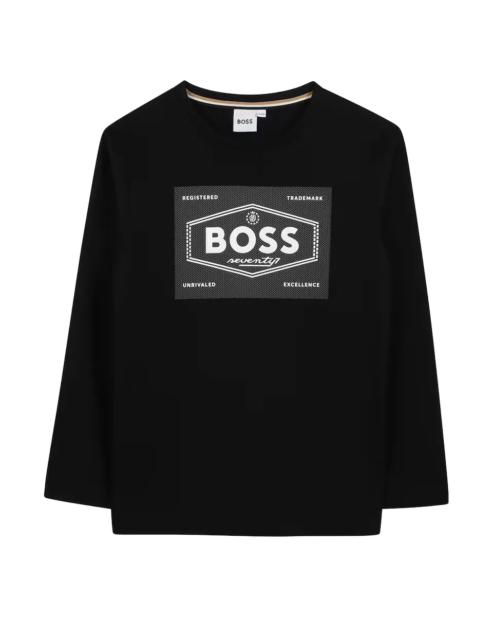 

Футболка для мальчика с длинными рукавами из 100% хлопка BOSS Kidswear, черный