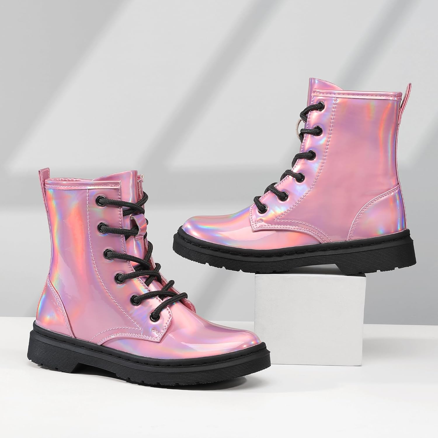 Ботильоны для девочек shoeslocker с боковой молнией и шнуровкой - стильная и удобная обувь с блестками для малышей, детей младшего и старшего возраста, Pink — фото 4