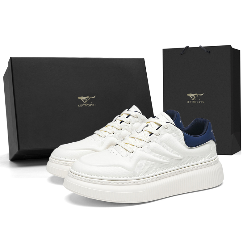 

SEPTWOLVES Мужские низкие скейтерские кеды бело-голубые, цвет White Blue (Standard Leather Shoe Size)