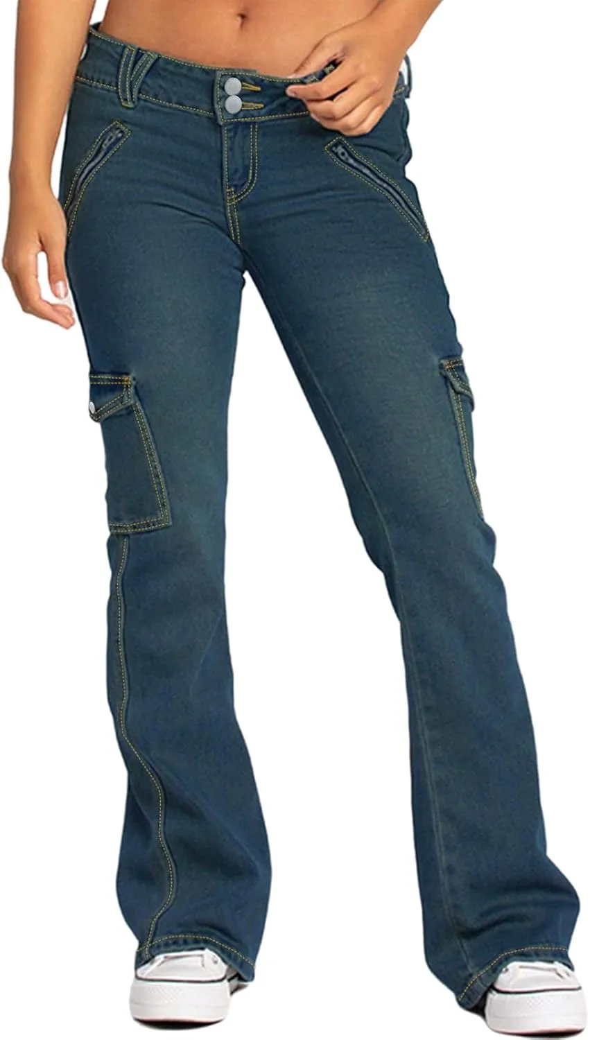 

Женские джинсы карго 90s винтаж мид райз стрейч слим буткат MRNYQBM