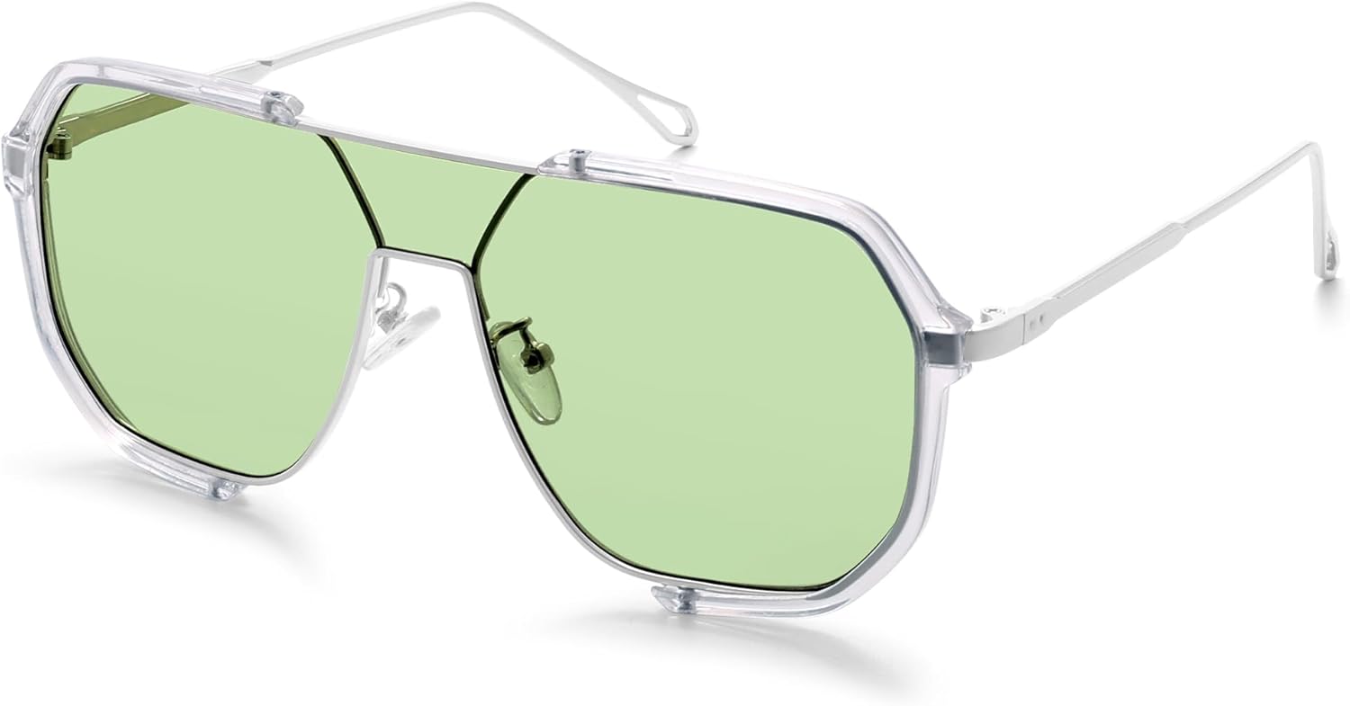 

Солнцезащитные очки-авиаторы VANLINKER в стиле ретро, ​​модные, большие, квадратной формы, для женщин и мужчин, модель 2025 года, в стиле 70-х, VL9896, Clear White Frame Green Lens
