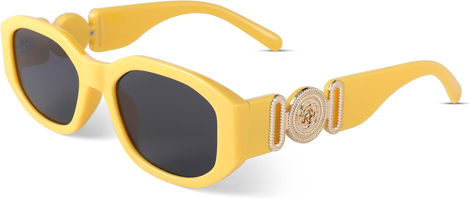 

Солнцезащитные очки Hycredi прямоугольной формы для женщин и мужчин, ретро-очки для вождения, винтажный стиль 90-х, нестандартная оправа, защита UV400, D2- Yellow/Grey