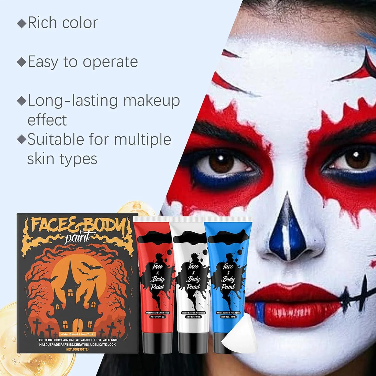 Набор красок для тела Halloween Liquid Face Paint Set of 3, 30 г — фото 2