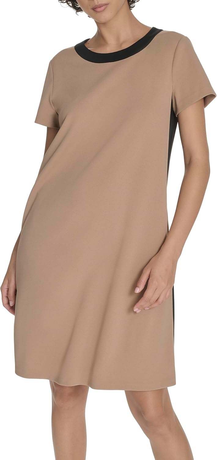 

Женское платье-трапеция Tommy Hilfiger с короткими рукавами из крепа Scuba, Truffle/Black