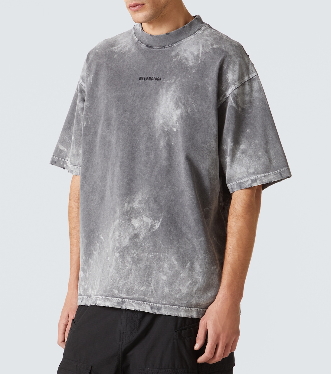 Футболка из хлопкового джерси с эффектом поношенности Balenciaga, Sup Fad Wash Blk/Blk — фото 3