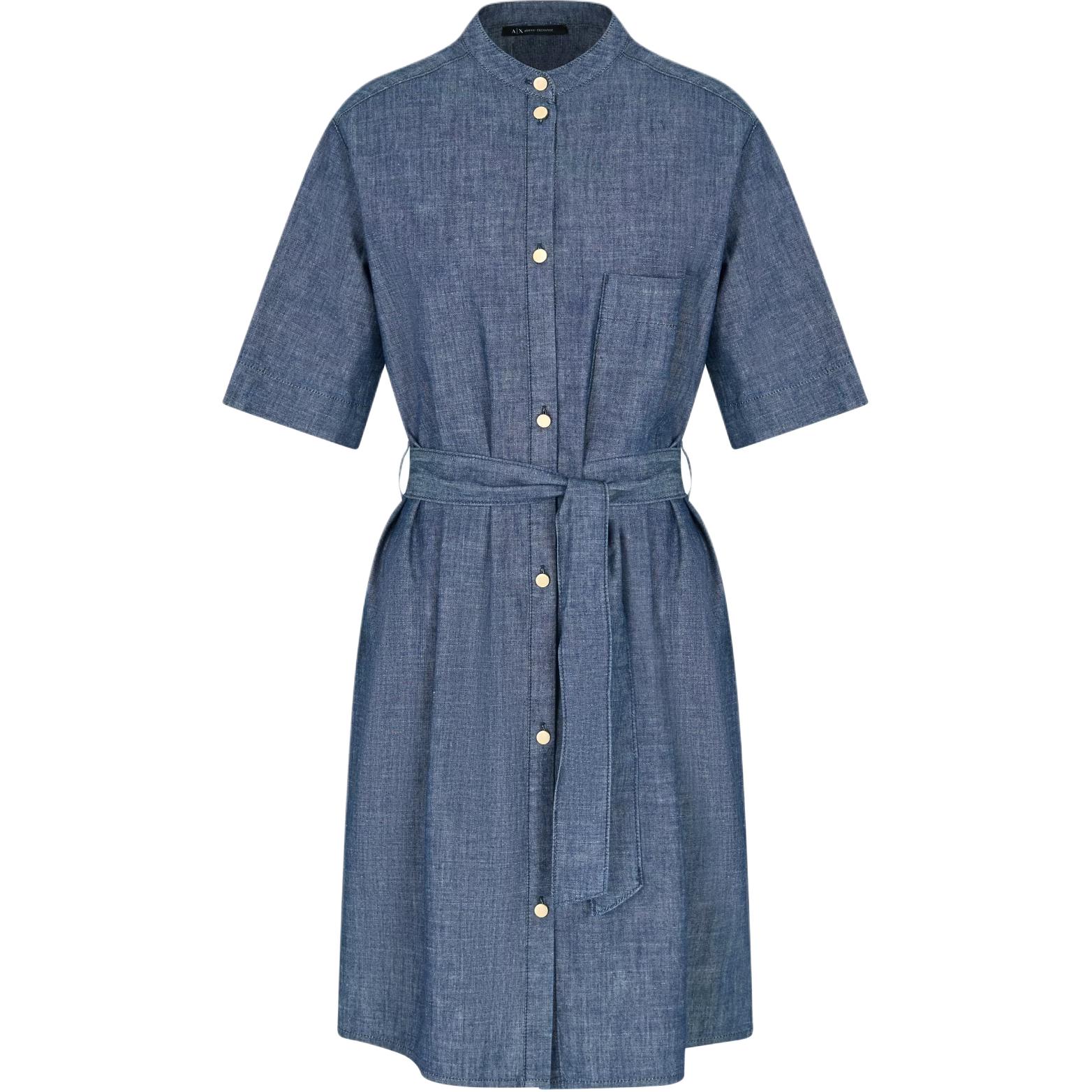 

Хлопковое платье с завязкой на талии ARMANI EXCHANGE, синий
