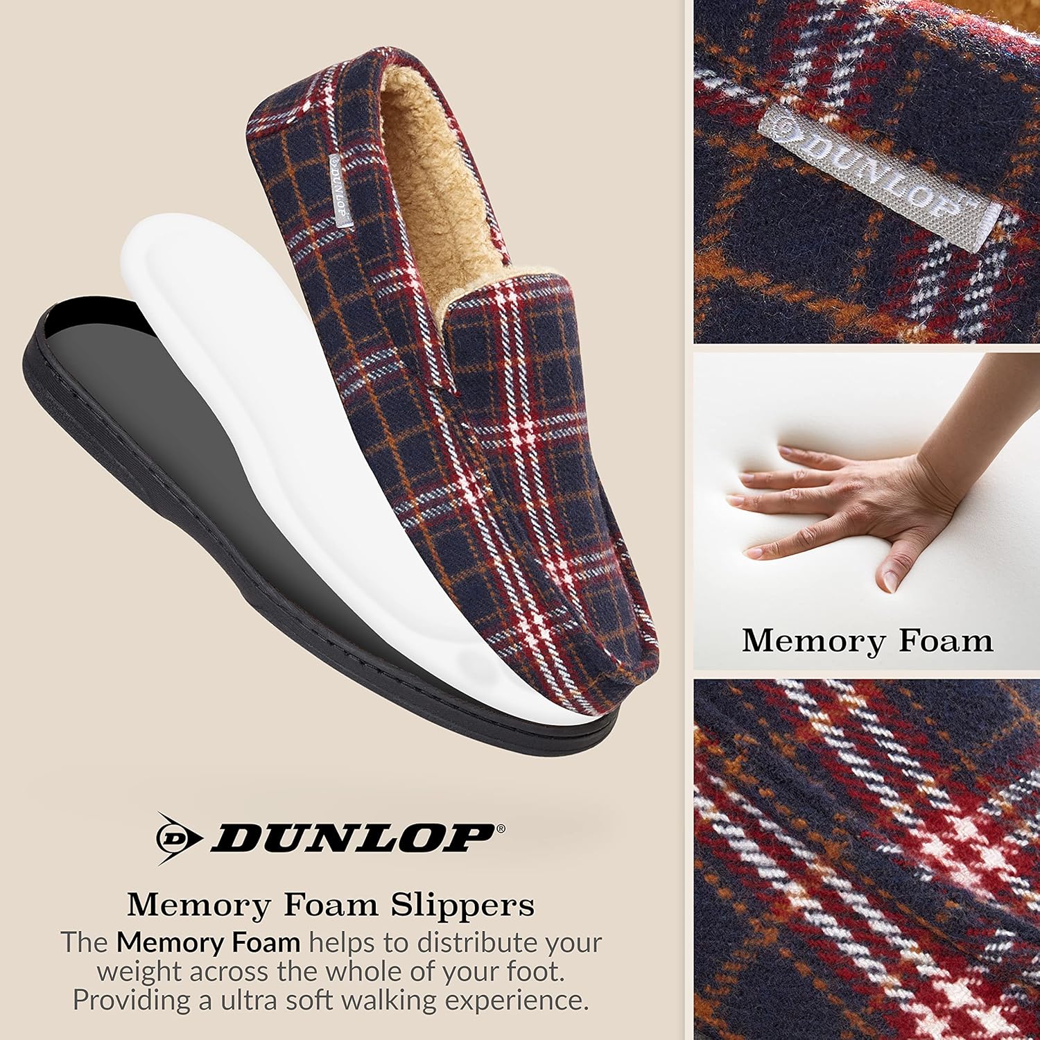 DUNLOP Мокасины-тапочки для мужчин, лоферы, тапочки из искусственного меха, резиновая подошва, домашние тапочки из пены с эффектом памяти, обувь для дома, подарок для мужчин, темно-синий — фото 3