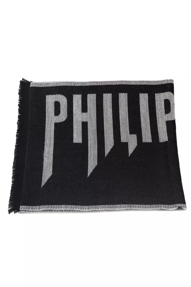 

Серый шерстяной мужской шарф Philipp Plein