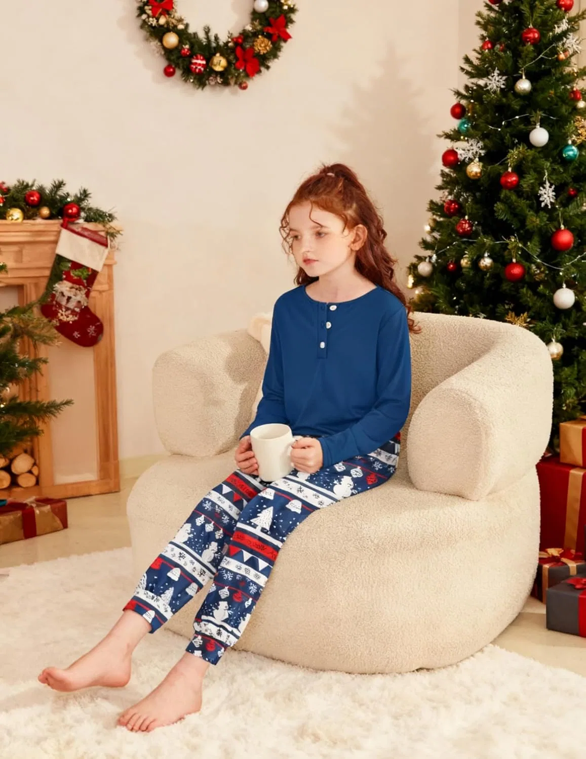 Детский спортивный костюм с лонгсливом и брюками Arshiner, Blue & White Xmas Tree — фото 4
