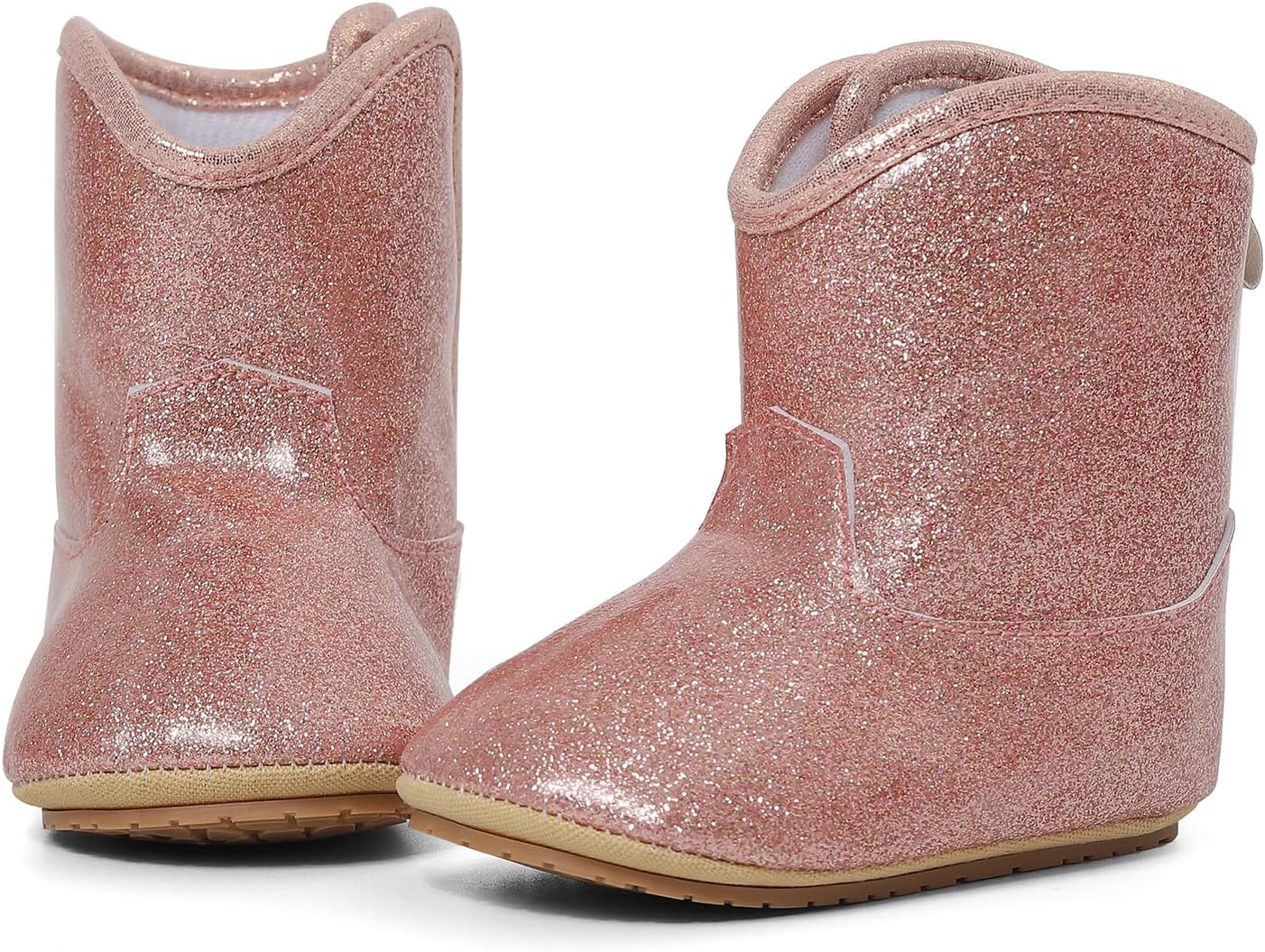 Детские вестерн-сапоги для девочек с вышивкой ESTAMICO, Glitter Rose Gold — фото 2