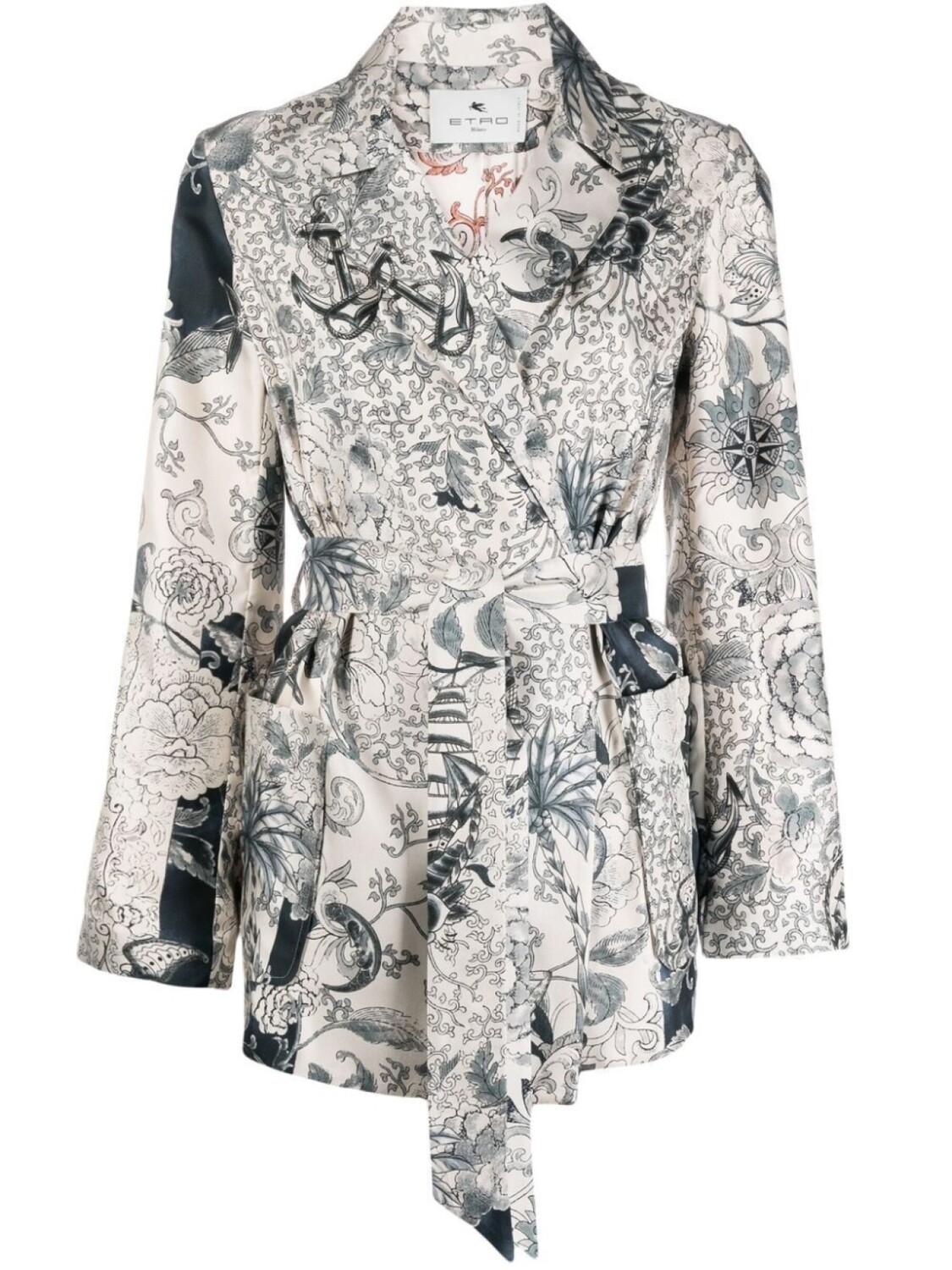 

ETRO шелковый жакет с поясом и графичным принтом, белый
