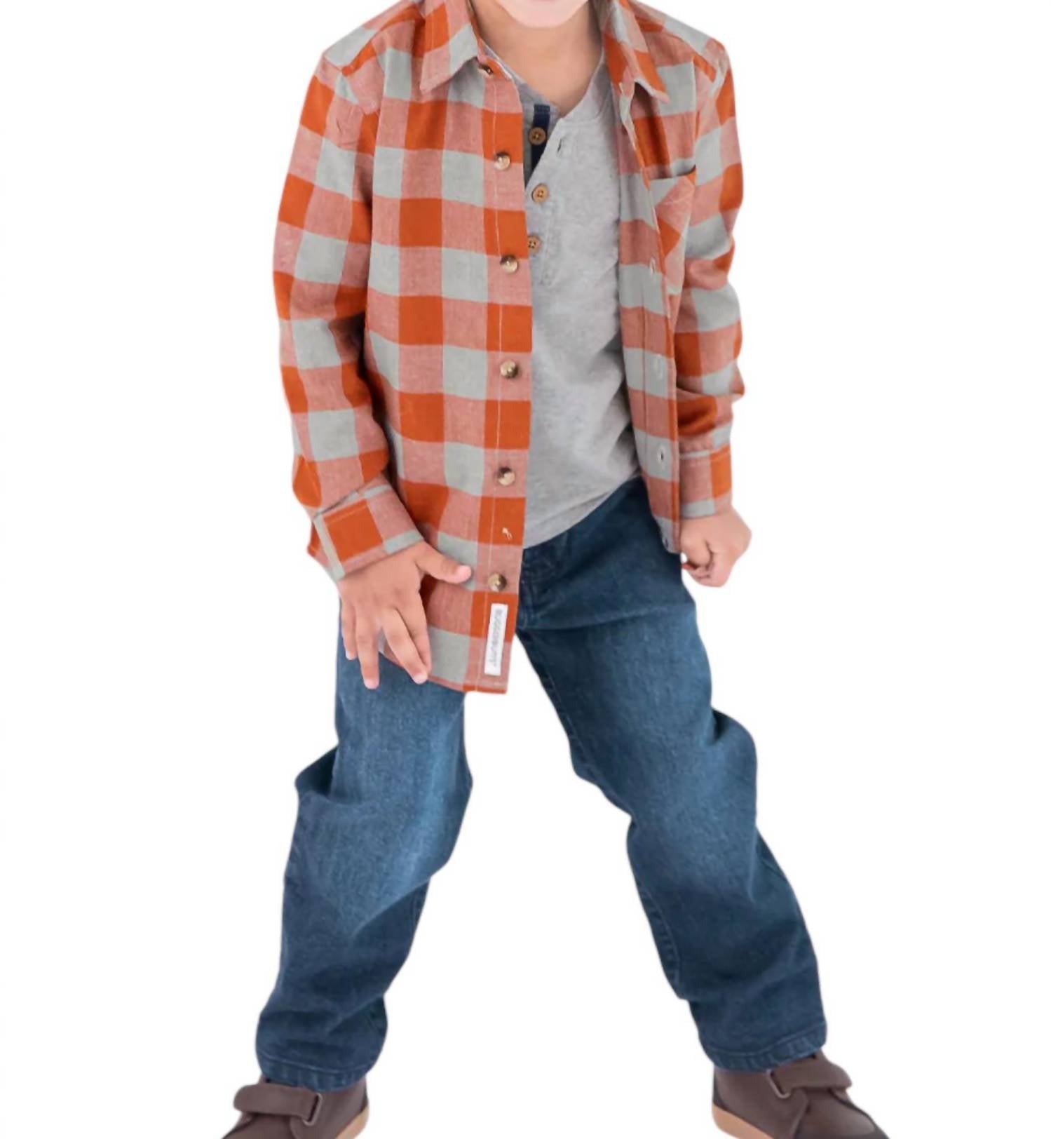 

Рубашка на пуговицах Hadlee Plaid Orange RuffleButts, оранжевый