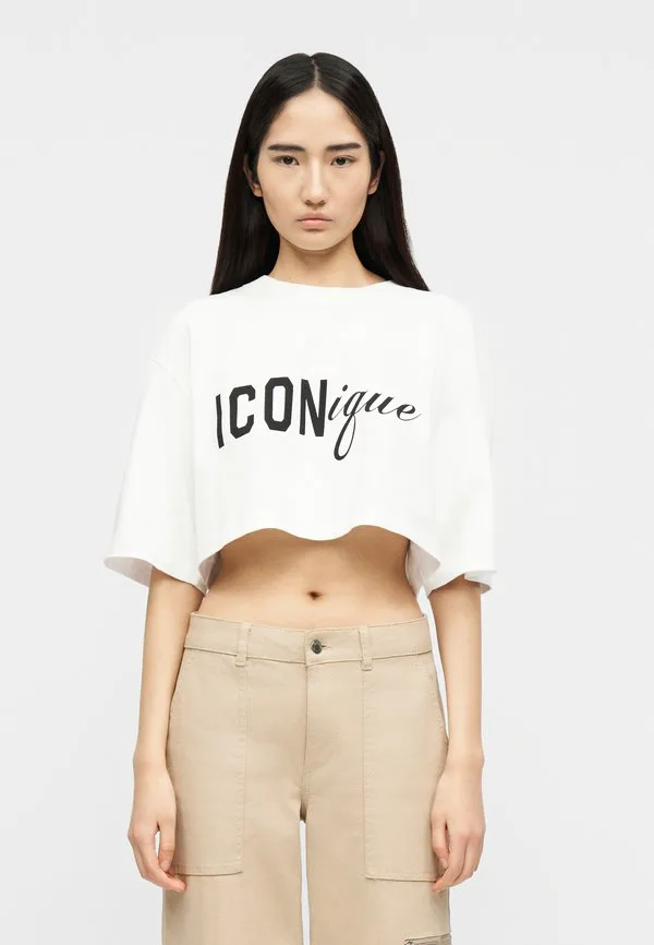 

Укороченная футболка iconique свободного кроя с принтом Dsquared2, White, Белый, Укороченная футболка iconique свободного кроя с принтом Dsquared2, White