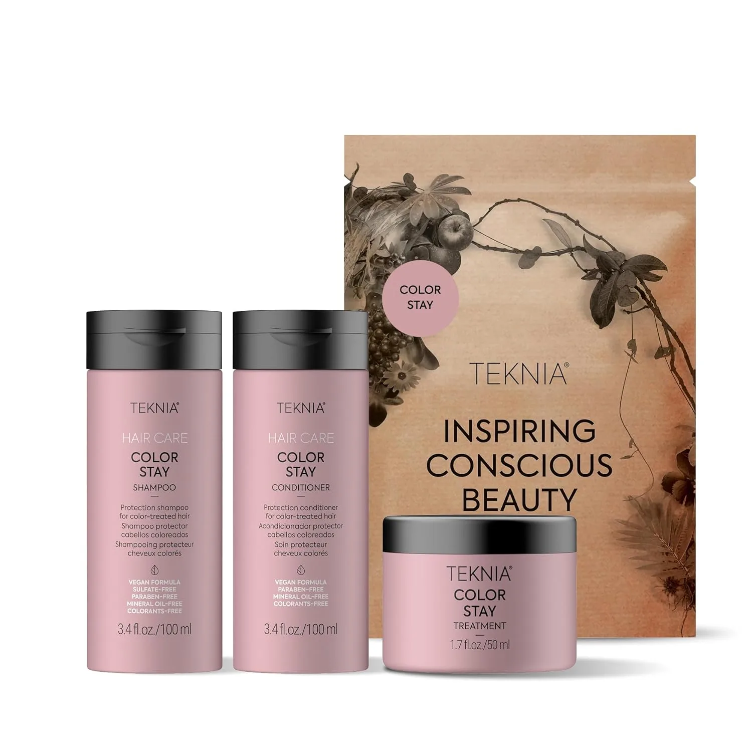 Дорожный набор Lakmé Teknia Color Stay - шампунь, кондиционер и средство для ухода за волосами Color Stay в объеме 95 мл.