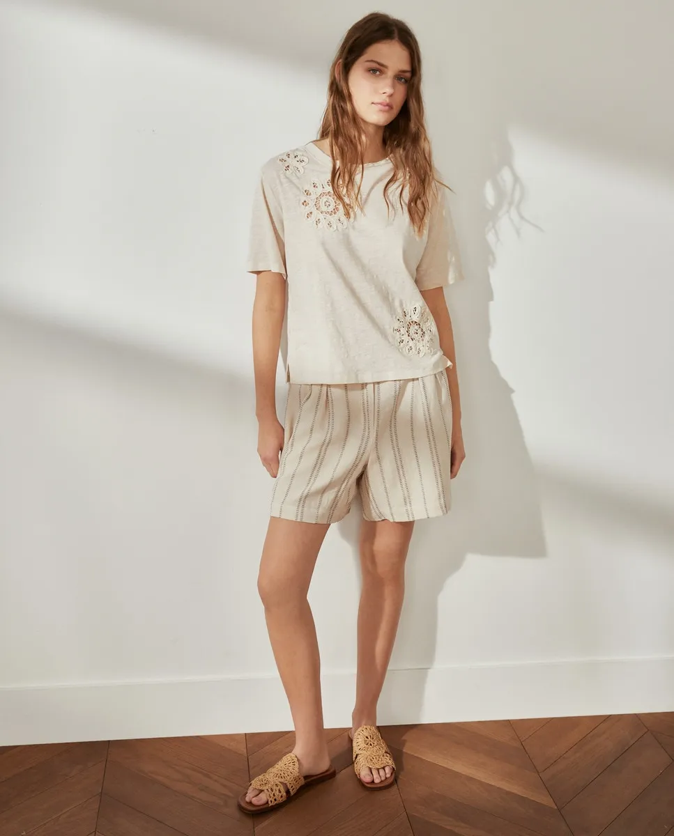 

Женские шорты-бермуды с набивным рисунком из льна Southern Cotton, бежевый