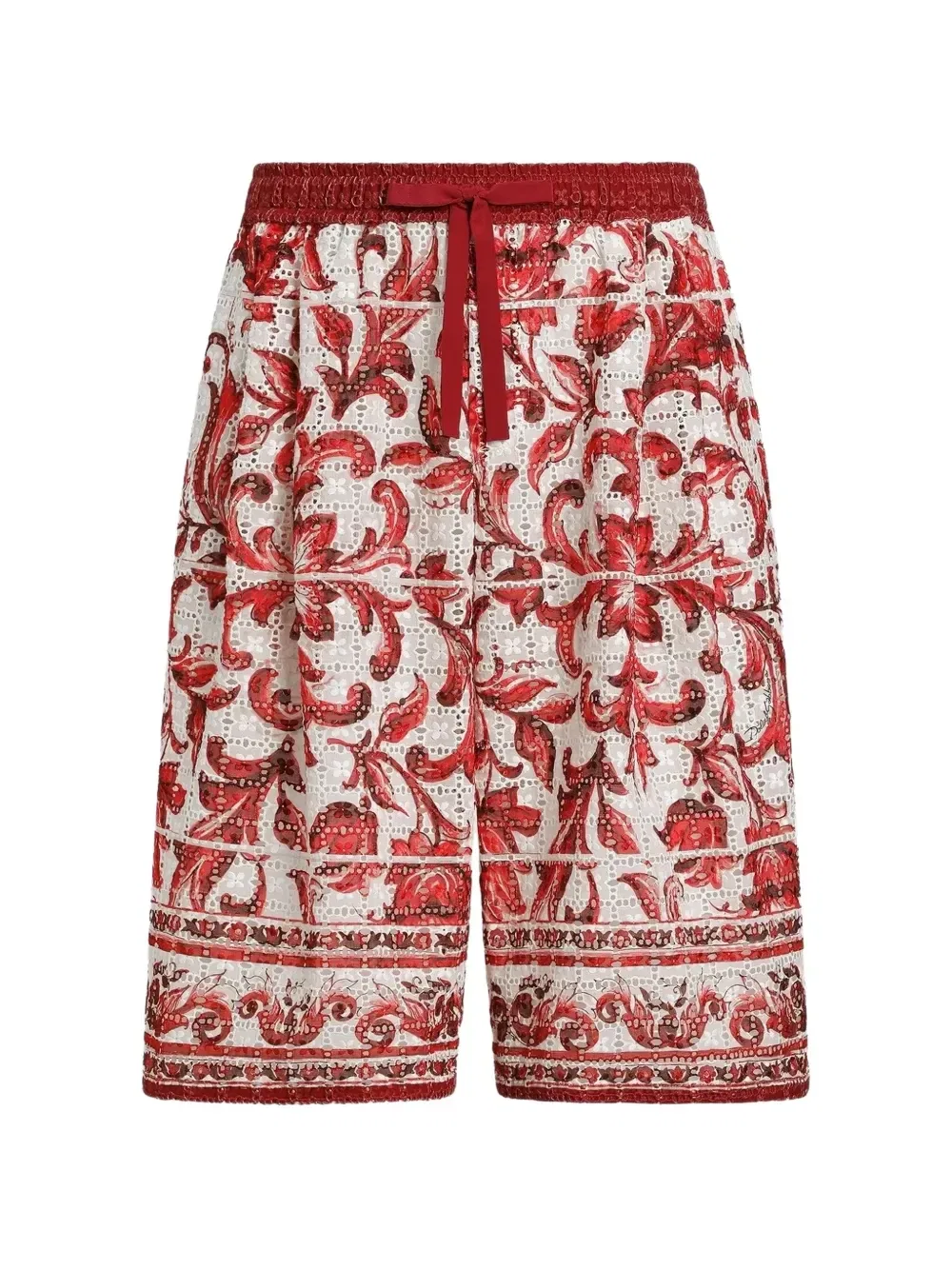 Шорты-бермуды Vanity с кружевом ришелье и принтом "майолика" Dolce & Gabbana, белый
