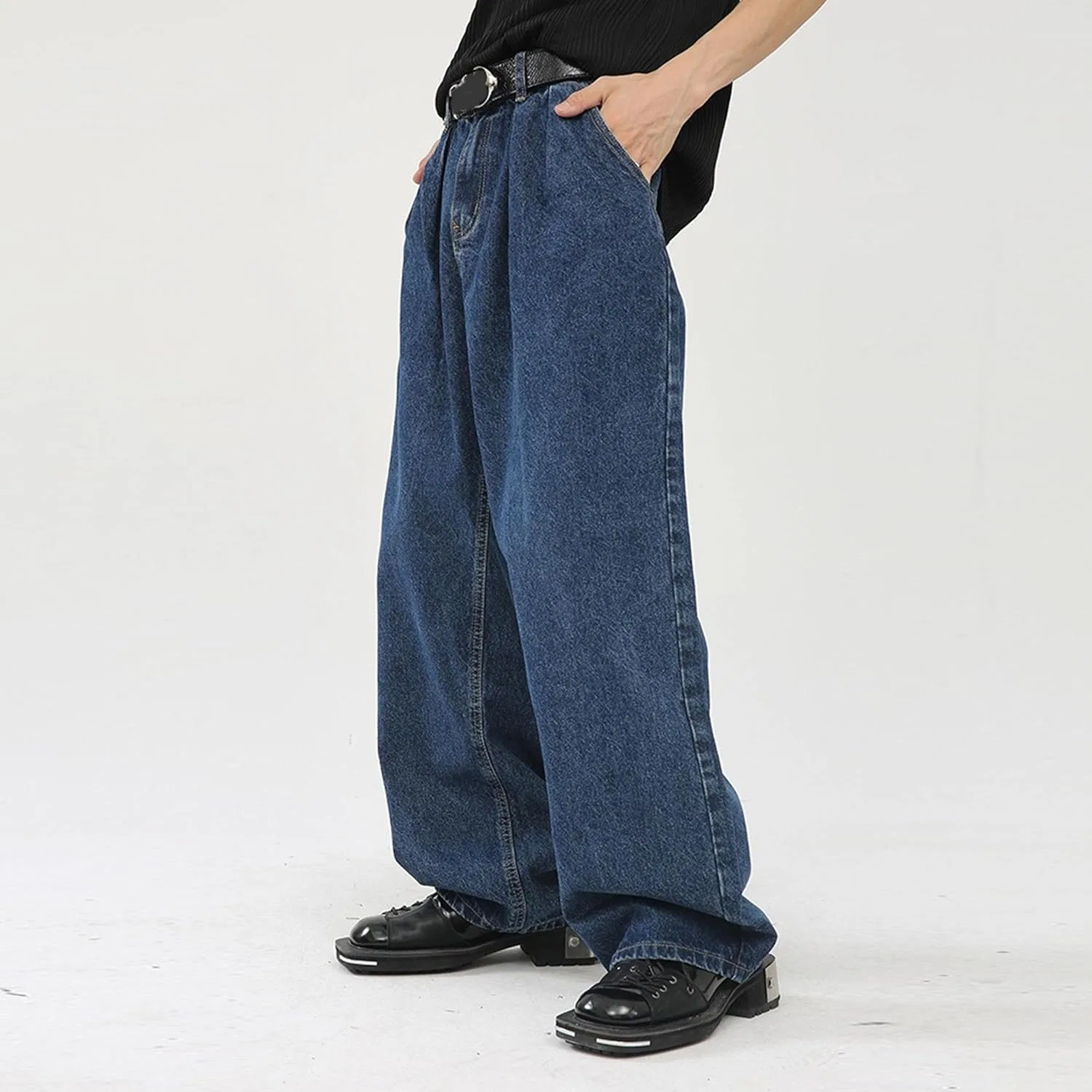 Джинсы свободные Baggy, Y2K, темно-синие — фото 2
