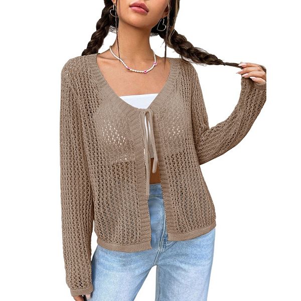 

Женский кардиган с длинными рукавами и завязкой спереди Yesfashion, Camel