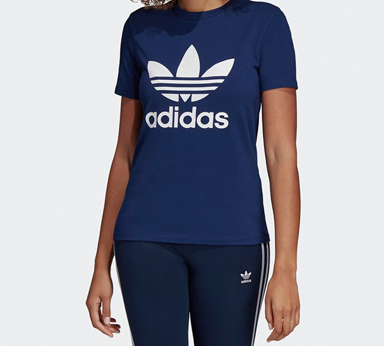 Футболка с трилистником женская темно-синяя Adidas Originals — фото 3