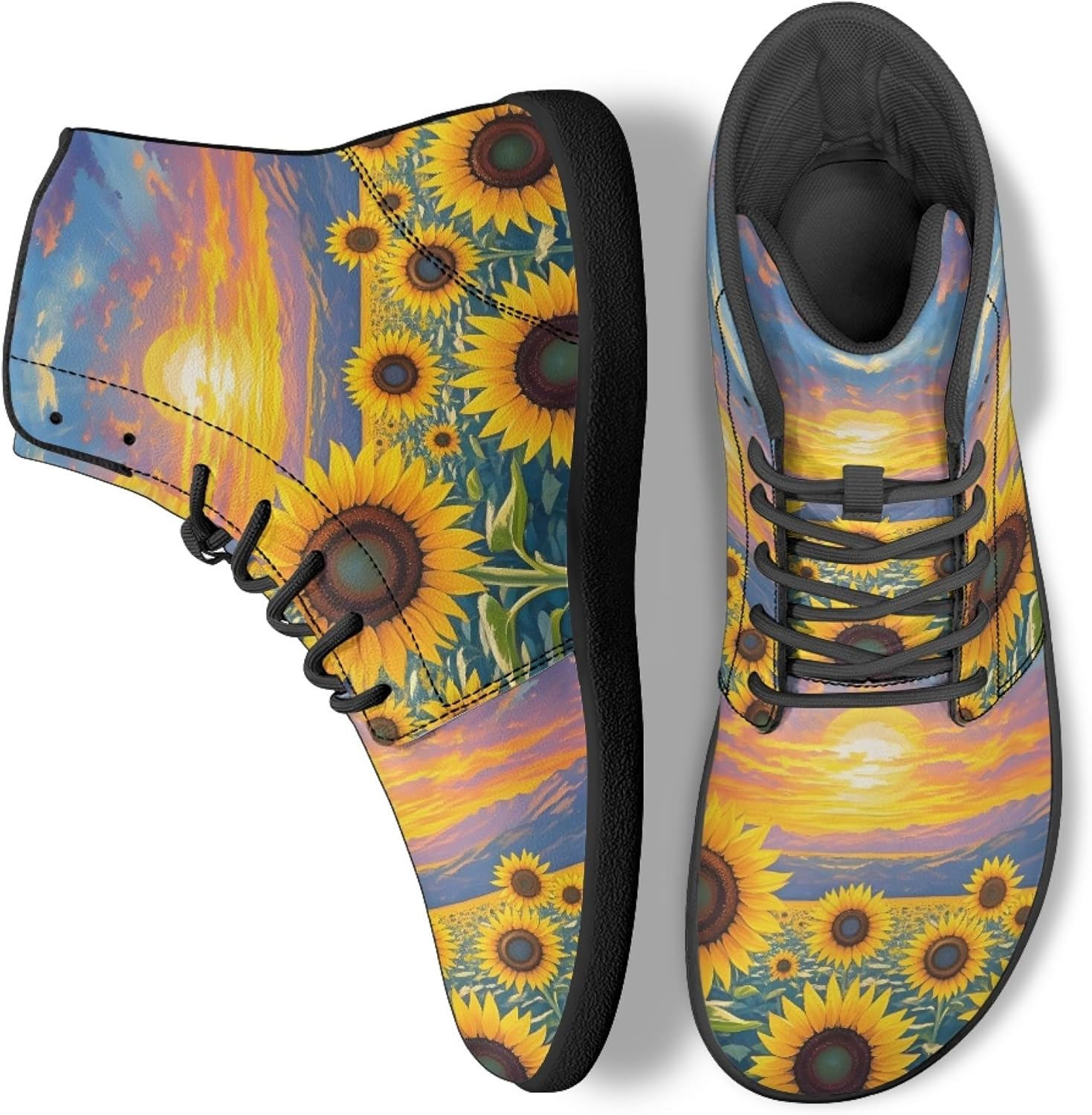 

Персонализированные кроссовки с принтом для мужчин и женщин, из искусственной кожи, высокие, босоножки Arleeorkee, Sunset Sunflower Scenery