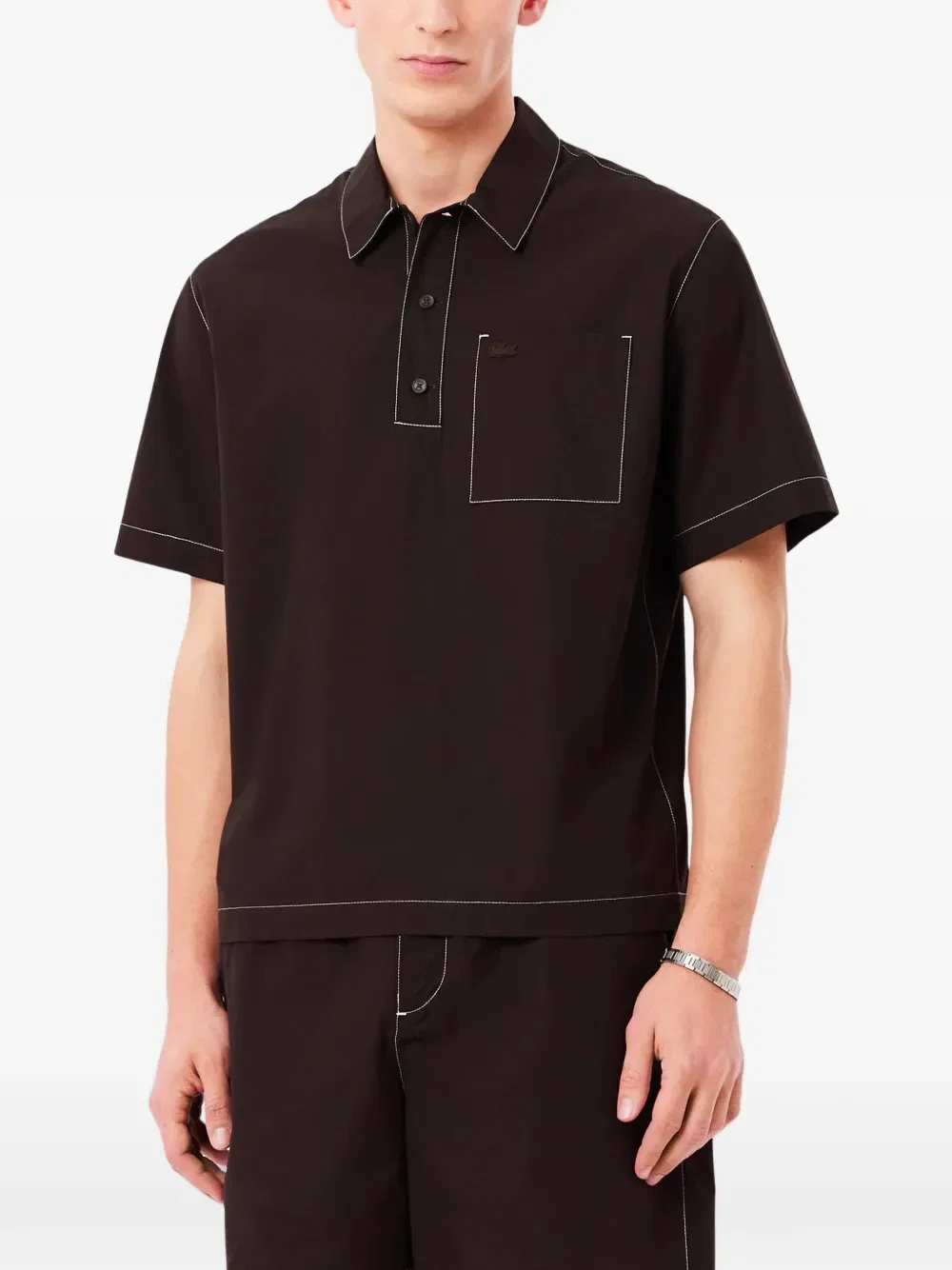 Рубашка с контрастной строчкой и нагрудным карманом Lacoste, коричневый — фото 2