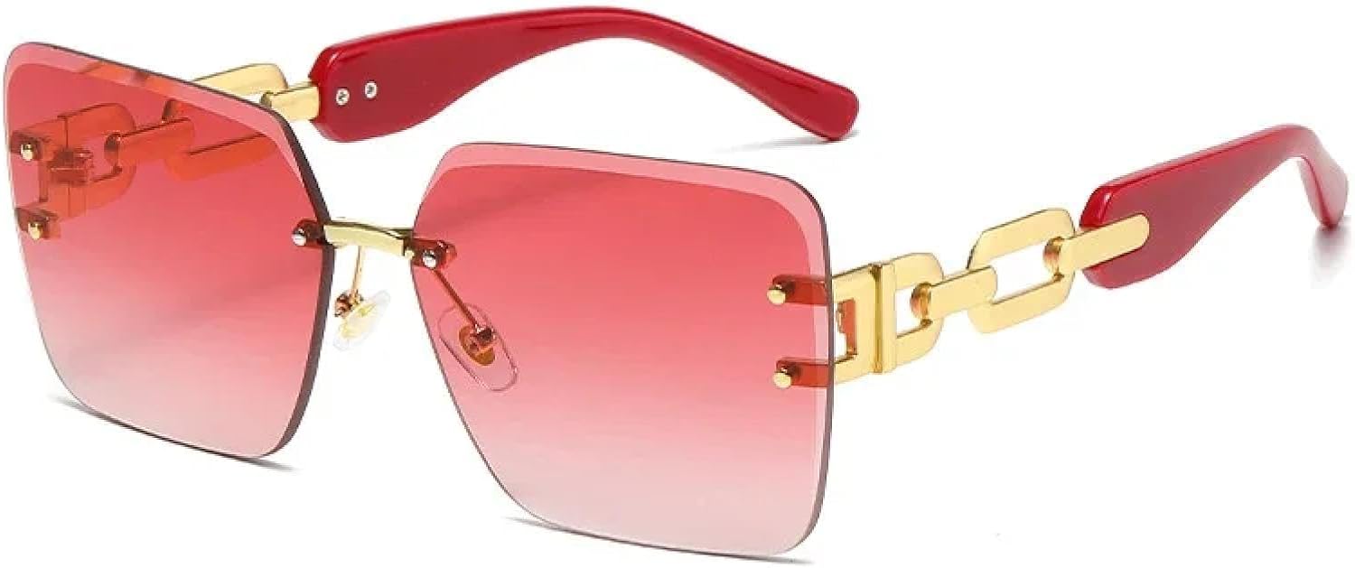 

Солнцезащитные очки с защитой от УФ-излучения UV400 | Безободковые панк-очки с крупной металлической оправой | Для женщин и мужчин, для занятий спортом на открытом воздухе и вождения DSVIGF, Red