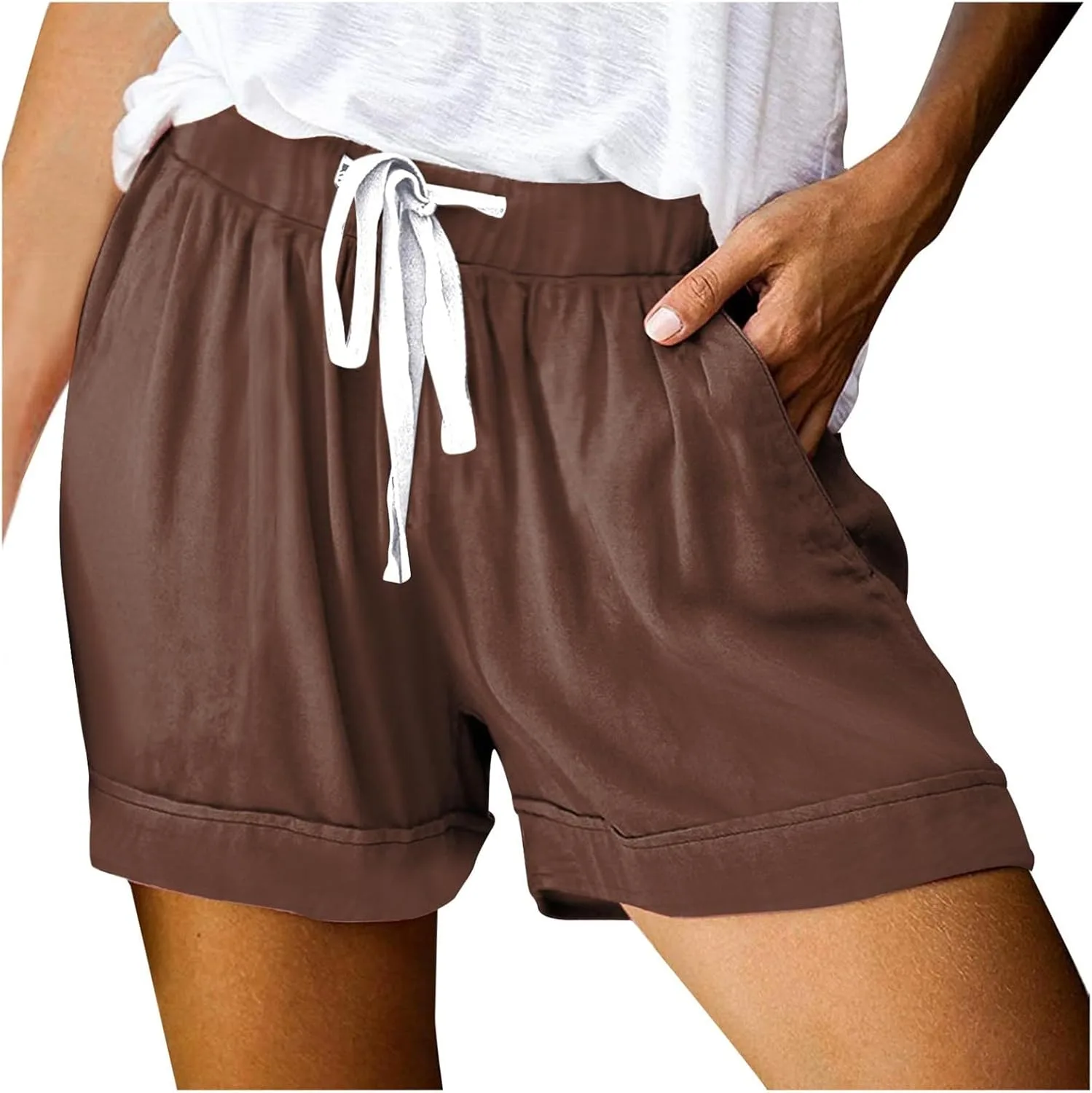 

Женские шорты Casual 2025 летние пляжные льняные с карманами BNisBM