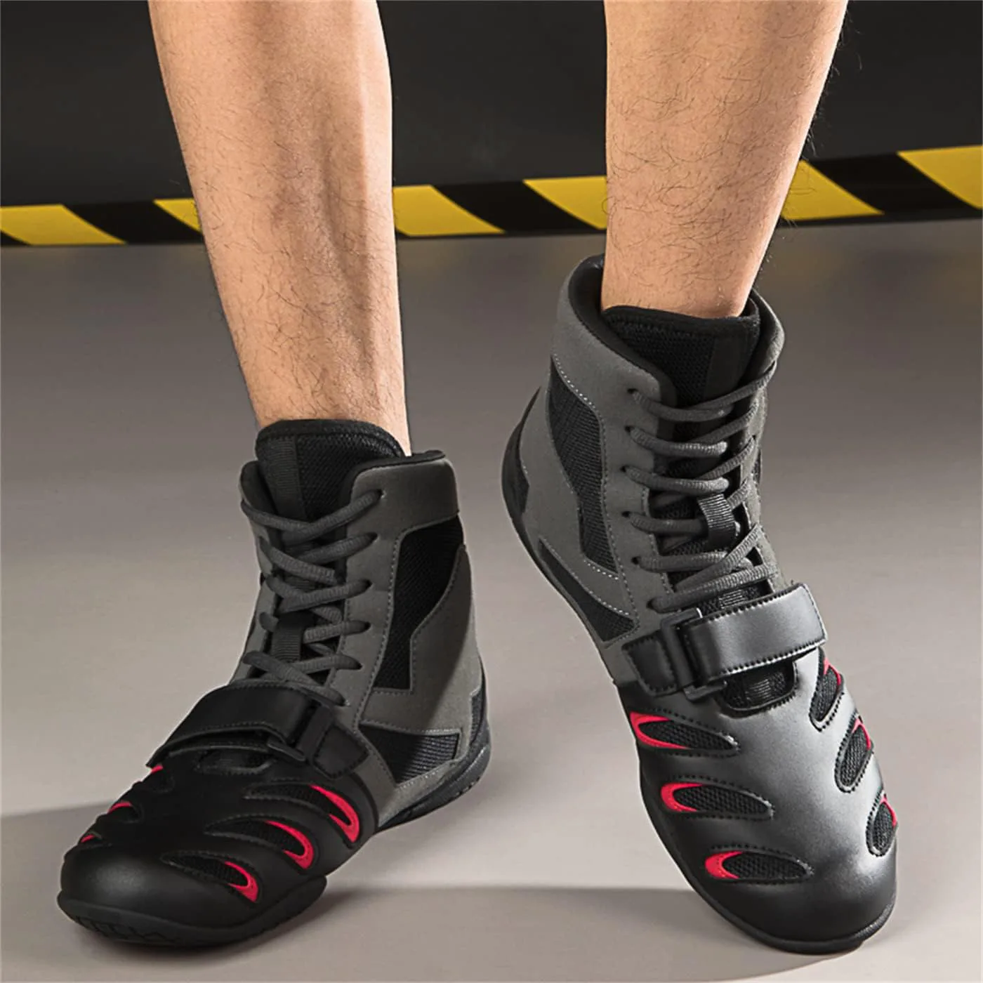 

Мужские и женские дышащие борцовские кроссовки с защищенными щиколотками, противоскользящие, для приседаний, бокса, высокие тренировочные ботинки, спортивная обувь для зала Medasain, серый красный