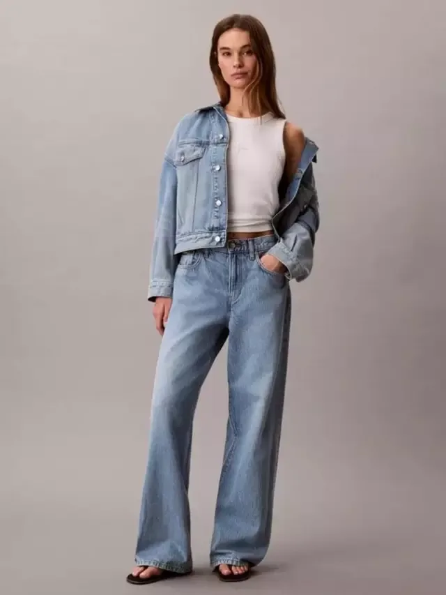 Джинсы с высокой посадкой и широкими штанинами, синие Calvin Klein