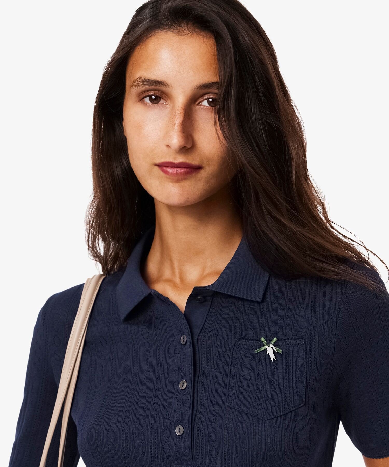 Поло Lacoste Navy с ажурной вязкой и кружевом — фото 2