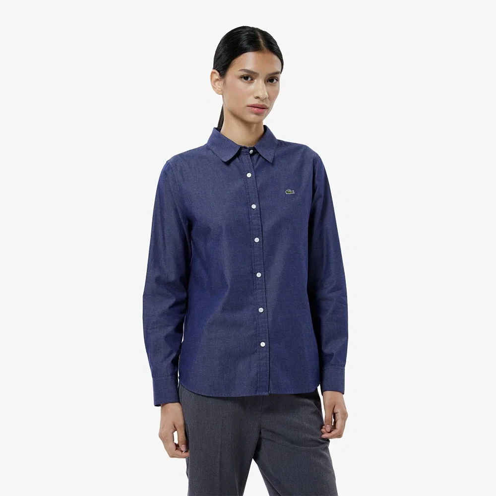 Рубашка джинсовая Lacoste прямого кроя, 100% хлопок, средне-синяя