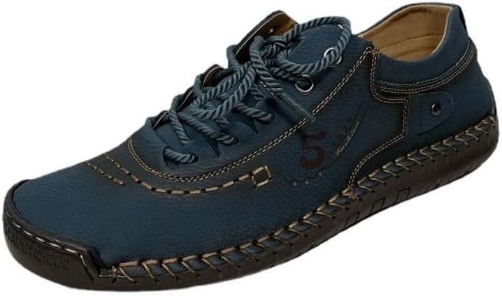 

Мужская повседневная обувь Дышащие кроссовки Лоферы Обувь для ходьбы Ручная работа Кожаные туфли на шнуровке Мокасины для вождения, работы и офиса Hchctry, синий