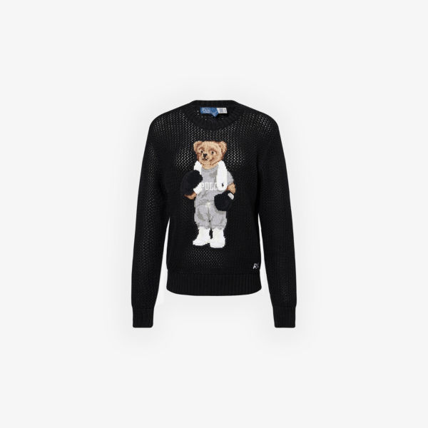 

Вышитый боксерский медведь открытый вязаный джемпер Polo Ralph Lauren, черный