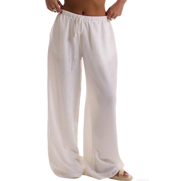 

Женские брюки-клеш с эластичным поясом на шнурке и карманом Clearflower, White