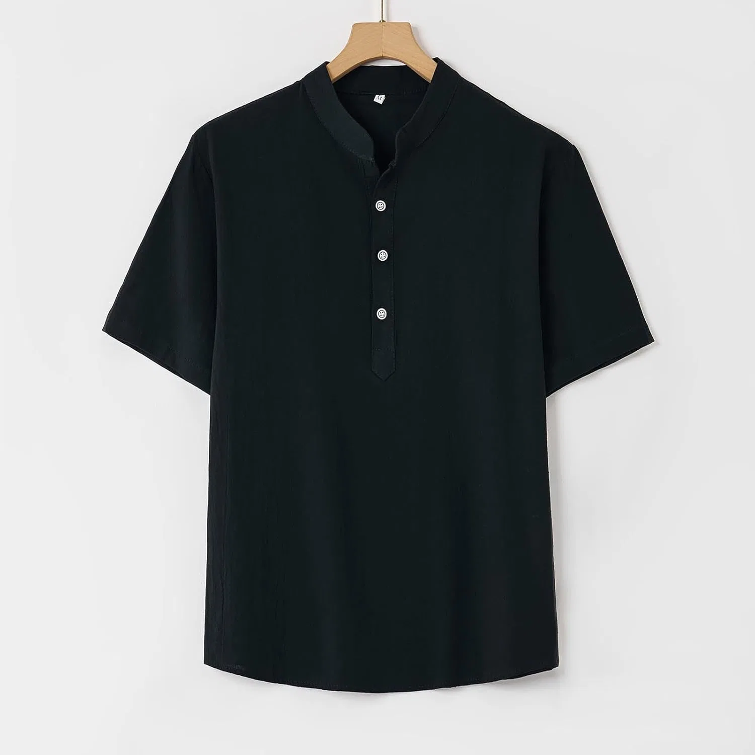 Мужская футболка-поло Henley из хлопка и льна, Athletic Black — фото 2