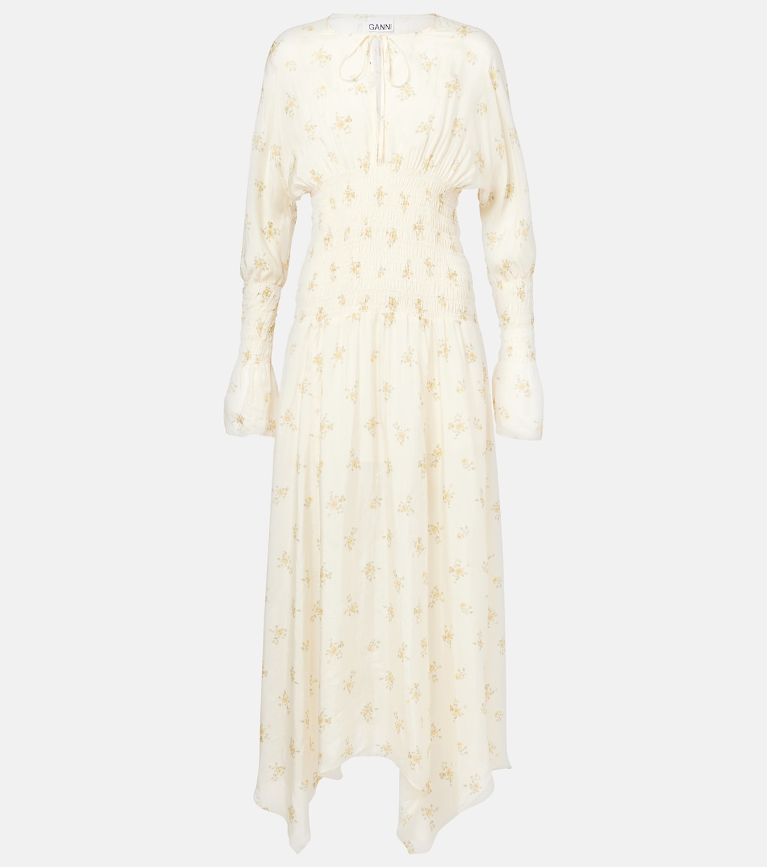 

Принтованный плиссированный макси Ganni, Antique White