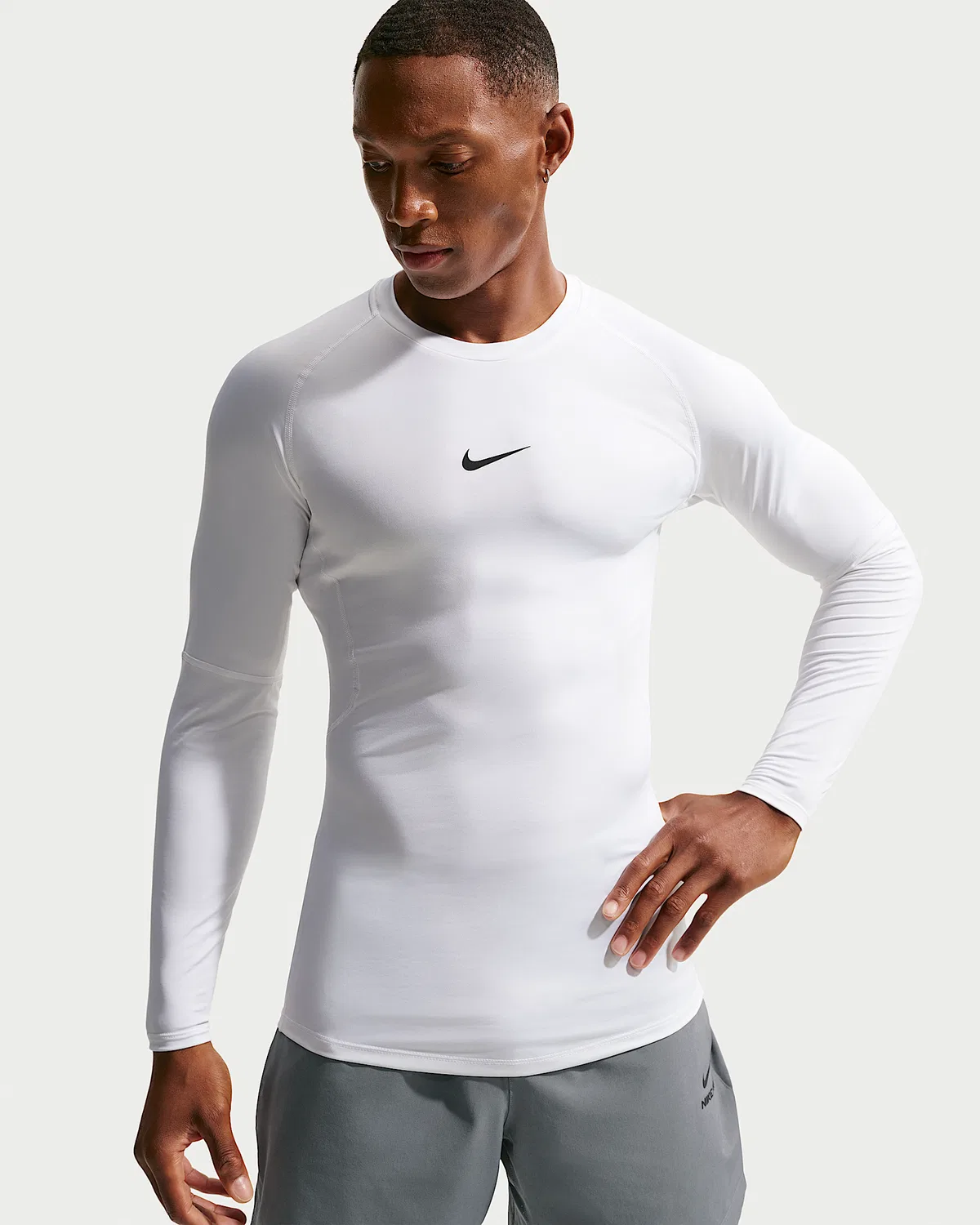 Мужская облегающая футболка с длинным рукавом Nike Pro Dri-FIT, White/Black