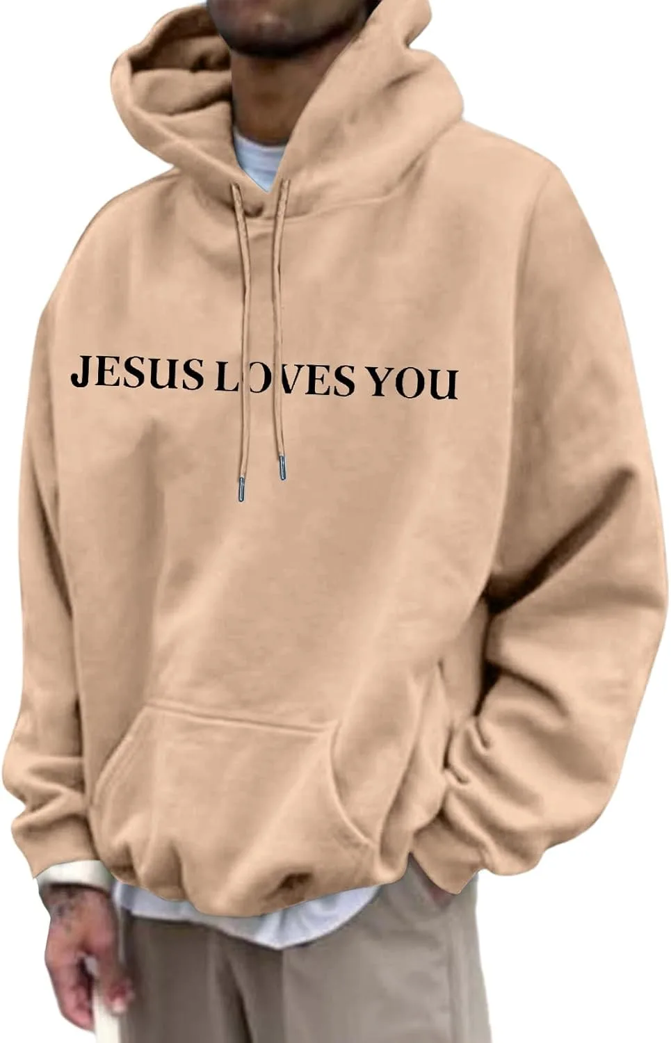 Толстовка Christian Hoodie Men Jesus Loves You, свободный крой, с карманом