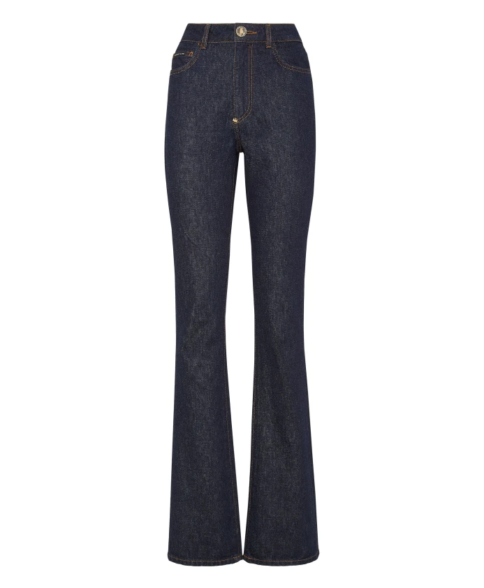 

Джинсы с высокой талией и расклешенными штанинами, череп Philipp Plein, синий