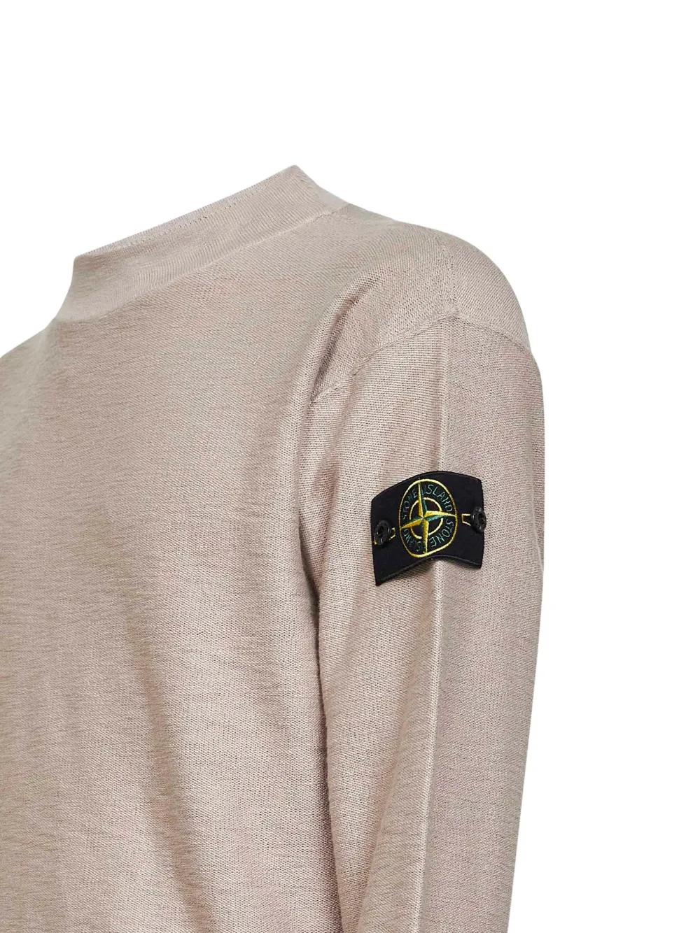 Вязаный свитер с круглым вырезом и длинными рукавами Stone Island, бежевый — фото 3